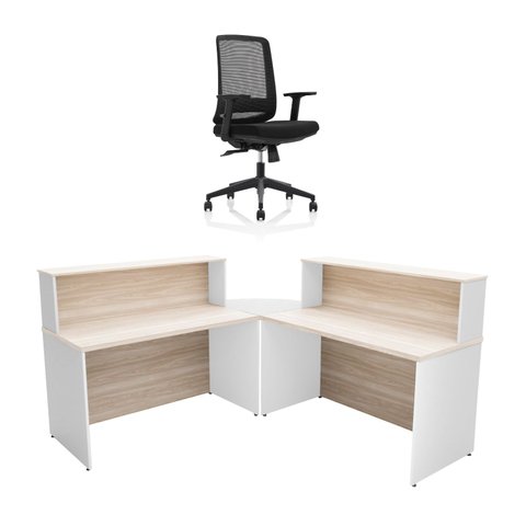 Balcão de Atendimento em L 140x60cm para Loja e Recepção + Cadeira Ergonômica Netflex Reclinável