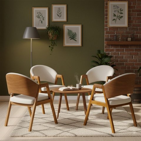 Kit 4 Cadeiras Sala de Jantar Premium com Braço Madeira Maciça Movellu Home