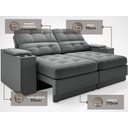 Ver imagem 4 de Sofá com Porta Copos e Carregador USB Eureka 1,70m Assento Retrátil e Reclinável Velosuede