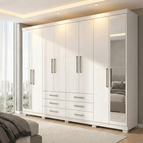Guarda Roupa Casal 8 Portas e 6 Gavetas com Pés Master