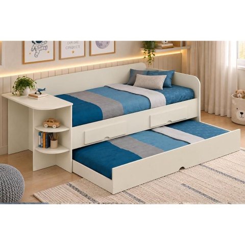 Sofá Cama Solteiro c/Auxiliar Helena MDF Off White Permóbili