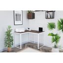Ver imagem 1 de Escrivaninha Mesa Escritório em L 105x105 105cm Branco e Nogal