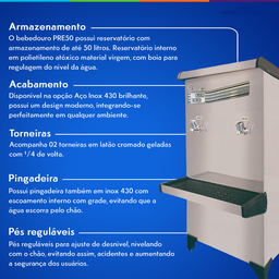 Bebedouro Industrial 50 Litros em Inox 220v Acqua Gelata 2 Torneiras Pre50 Purificador com Filtro - 2