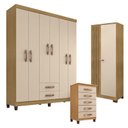 Ver imagem 1 de Guarda Roupa Casal Modena com 6 Portas com Cômoda Cannes 5 Gavetas e Armário Multiuso Versatile Carv