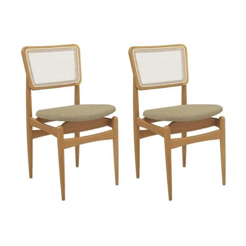 Cadeiras Cozinha Stela 1cmm013ca Premium Madeira Maciça Kit 2 Un Carvalho/boucle Bege/tela Bege