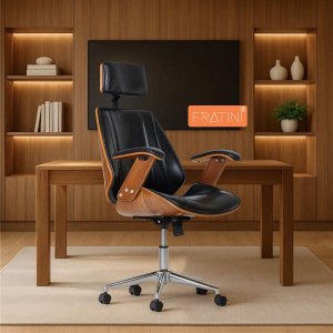 Cadeira de Escritório Ergonômica Giratória Fratini Kopenhagen Presidente Apoio Cabeça Office Preta