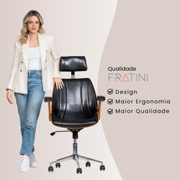 Cadeira de Escritório Ergonômica Giratória Fratini Kopenhagen Presidente Apoio Cabeça Office Preta - 8