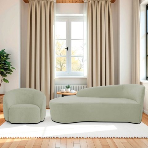Kit Divã Recamier Orgânico França 160cm Lado Esquerdo e Poltrona Amore Bouclé