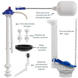 Kit Mecanismo Reparo Completo Universal Acionamento Lateral C/ Boia Caixa Acoplada Descarga | Astra - 3
