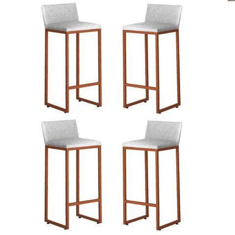 Kit 4 Banquetas Altas Luxo Dani com Encosto Base Bronze:branco