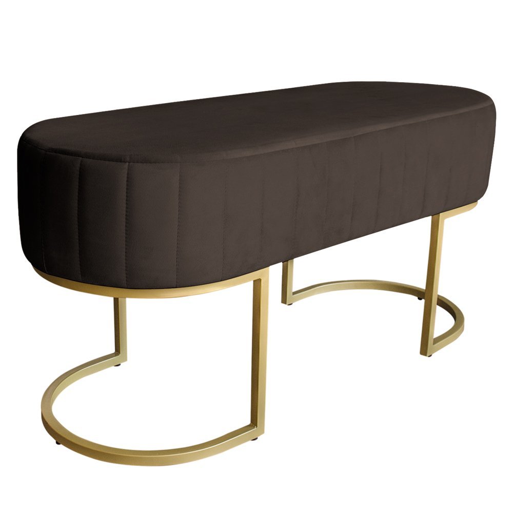 Banco Recamier Estofado Luana Base Gold Veludo Marrom - Montanaris Decor - 1