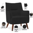 Ver imagem 4 de Poltrona Decorativa Fixa Pés de Madeira Isabella D02 Veludo Preto B-300 - Lyam Decor