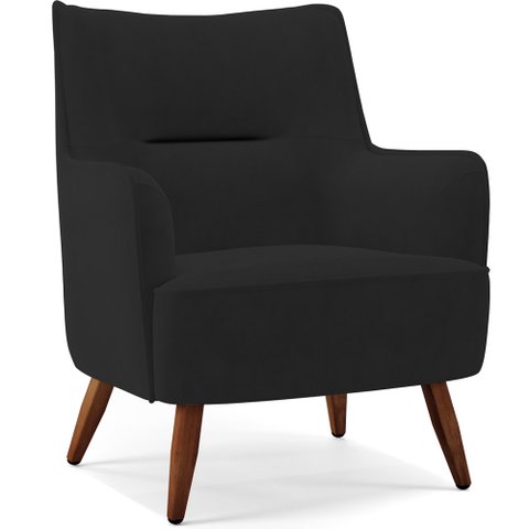 Poltrona Decorativa Fixa Pés de Madeira Isabella D02 Veludo Preto B-300 - Lyam Decor