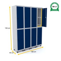 ROUPEIRO DE AÇO 4M 08 PORTAS PITÃO PANDIN - CINZA/AZUL DEL REY GRP 504/8 DI - 2