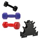 Ver imagem 1 de Kit 3 Halteres Sextavados Peso Academia Bonatif Fitness + Suporte 12kg Colorido