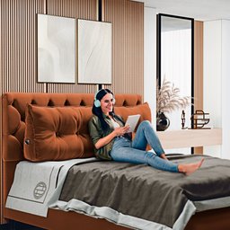 Almofada para Cabeceira Encosto Apoio Lombar Spot 160cm com Porta Celular Veludo - Desk Design - 2