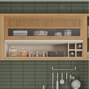 Armário 120cm 1 Porta Horizontal com Vidro, Nicho e Garrafeiro MDF Lisboa Itatiaia