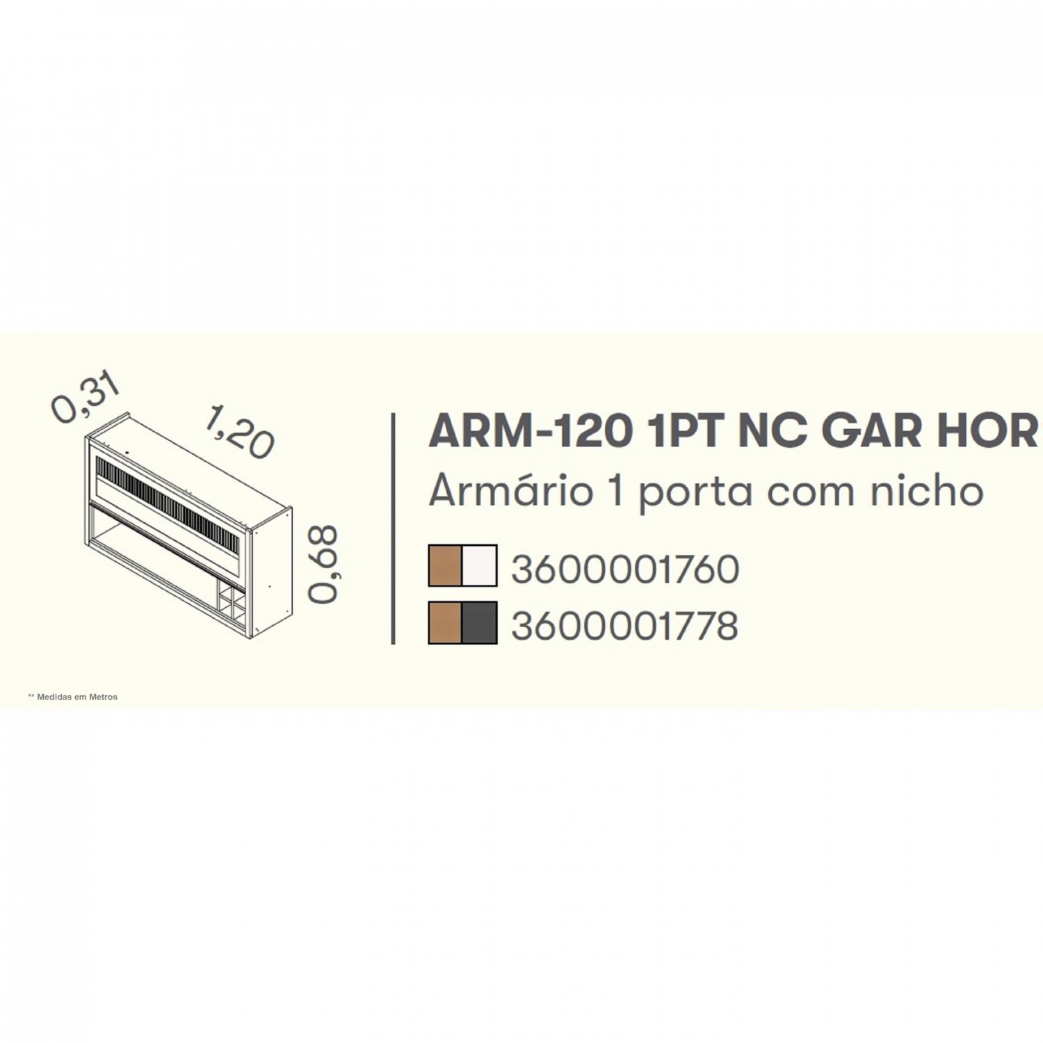 Armário 120cm 1 Porta Horizontal com Vidro, Nicho e Garrafeiro MDF Lisboa  - 5