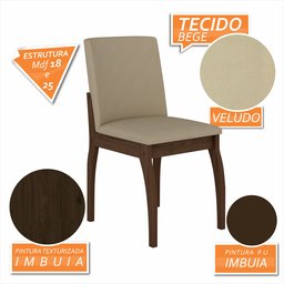 Kit 4 Cadeiras Estofadas Sucre Imbuia/veludo Bege - Móveis Arapongas Imbuia/veludo Bege - 3 Kit 4 Cadeiras Estofadas Sucre Imbuia/veludo Bege - Móveis Arapongas Imbuia/veludo Bege - 3