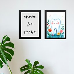 Kit 2 Quadros Sala Espera Dentista Infantil 33x24cm:moldura Preta - 1