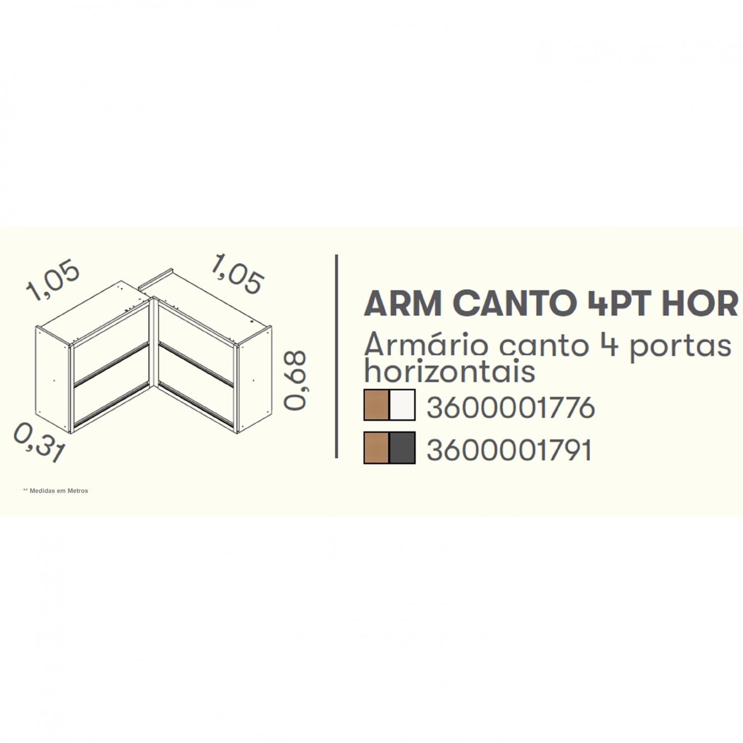 Armário Canto 4 Portas Horizontais MDF Lisboa  - 5