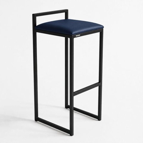 Banqueta Alta Industrial Isa Estofados Metalon Couro Sintético Azul Marinho 80cm
