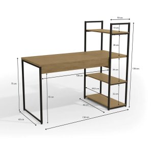 Mesa Escrivaninha Industrial Office C/ Estante E Prateleiras Freijó/Preto fosco
