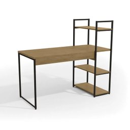 Mesa Escrivaninha Industrial Office C/ Estante E Prateleiras Freijó/Preto fosco - 4