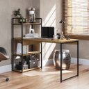 Ver imagem 2 de Mesa Escrivaninha Industrial Office C/ Estante e Prateleiras Freijó/preto Fosco