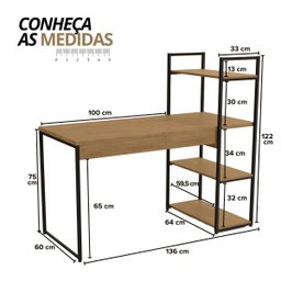 Mesa Escrivaninha Industrial Office C/ Estante e Prateleiras Freijó/preto Fosco - 3