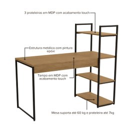 Mesa Escrivaninha Industrial Office C/ Estante e Prateleiras Freijó/preto Fosco - 4