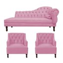 Ver imagem 1 de Kit Divã Cancun 160cm Braço Esquerdo + 2 Poltronas Genesis com Strass Suede: Rosa