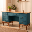 Ver imagem 1 de Mesa Escrivaninha 10 Gavetas Clássica Pés Luiz Xv Sala Quarto Ecomem Azul Petróleo - Imbuia