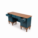 Ver imagem 2 de Mesa Escrivaninha 10 Gavetas Clássica Pés Luiz Xv Sala Quarto Ecomem Azul Petróleo - Imbuia