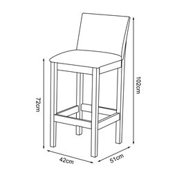 Banqueta Alta Luxo Pérola com Encosto Estofada em Couro Pu Preto Madeira Maciça Castanho - 4