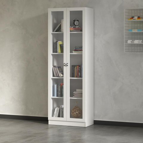 Armário Estante Com 2 Portas De Vidro Cr25069 Branco