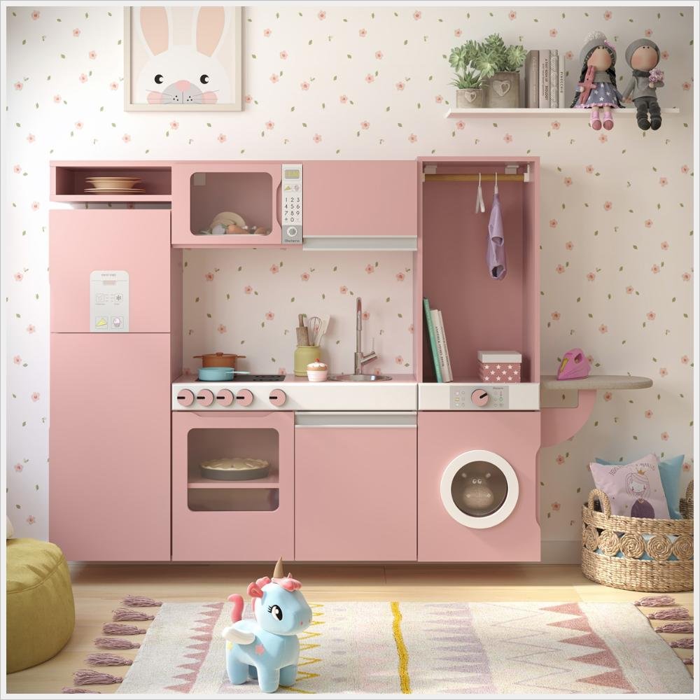 Cozinha Infantil Luli C/ Refrigerador, Fogão, Micro-ondas, Máq. Lavar/tabua Passar Rose Ofertamo - 3