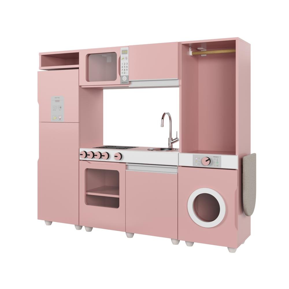 Cozinha Infantil Luli C/ Refrigerador, Fogão, Micro-ondas, Máq. Lavar/tabua Passar Rose Ofertamo