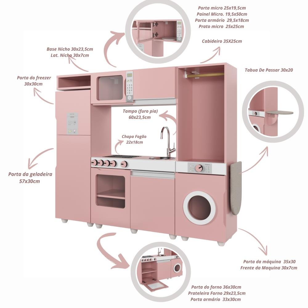 Cozinha Infantil Luli C/ Refrigerador, Fogão, Micro-ondas, Máq. Lavar/tabua Passar Rose Ofertamo - 14