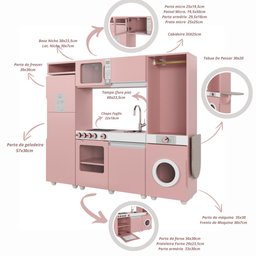 Cozinha Infantil Luli C/ Refrigerador, Fogão, Micro-ondas, Máq. Lavar/tabua Passar Rose Ofertamo - 5