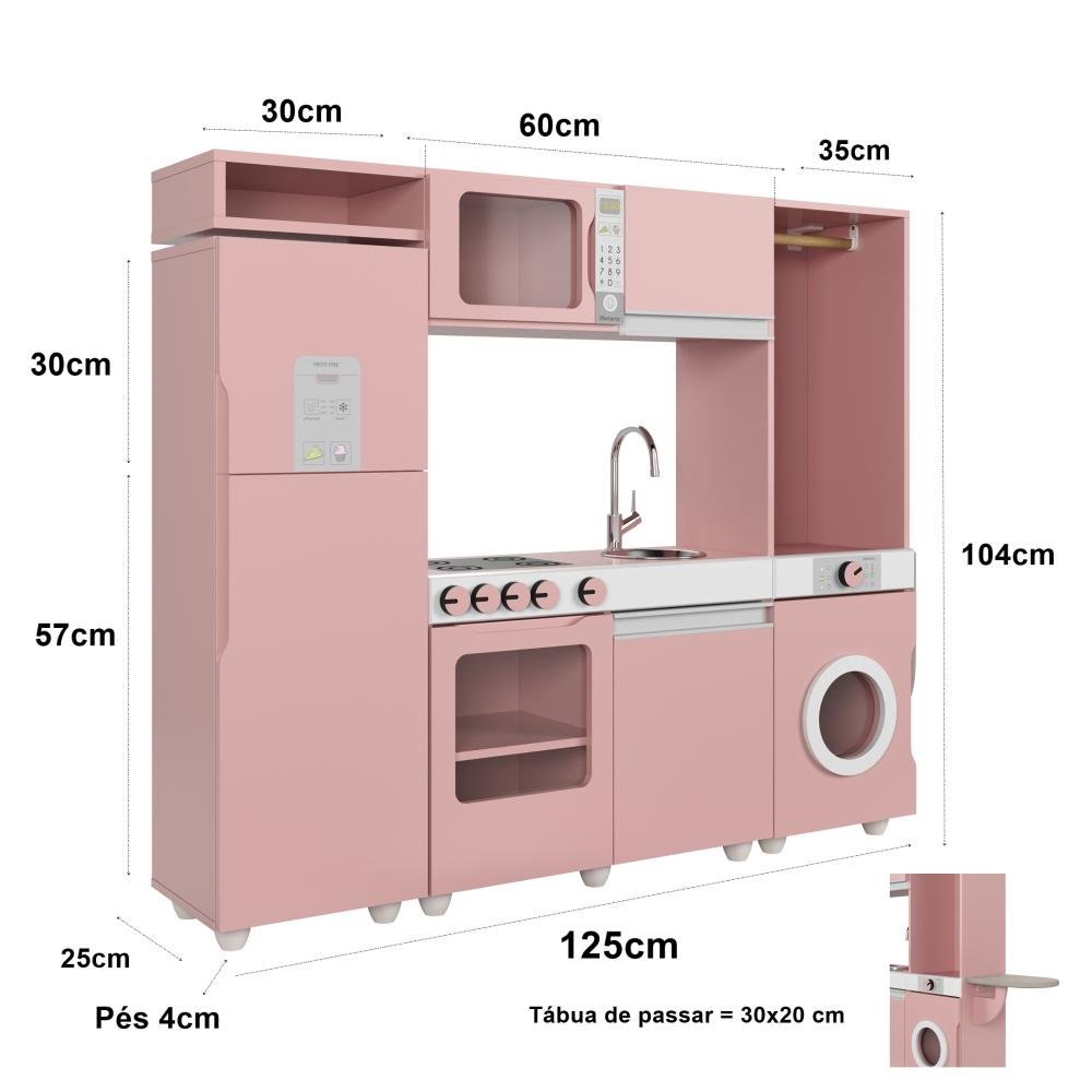 Cozinha Infantil Luli C/ Refrigerador, Fogão, Micro-ondas, Máq. Lavar/tabua Passar Rose Ofertamo - 13