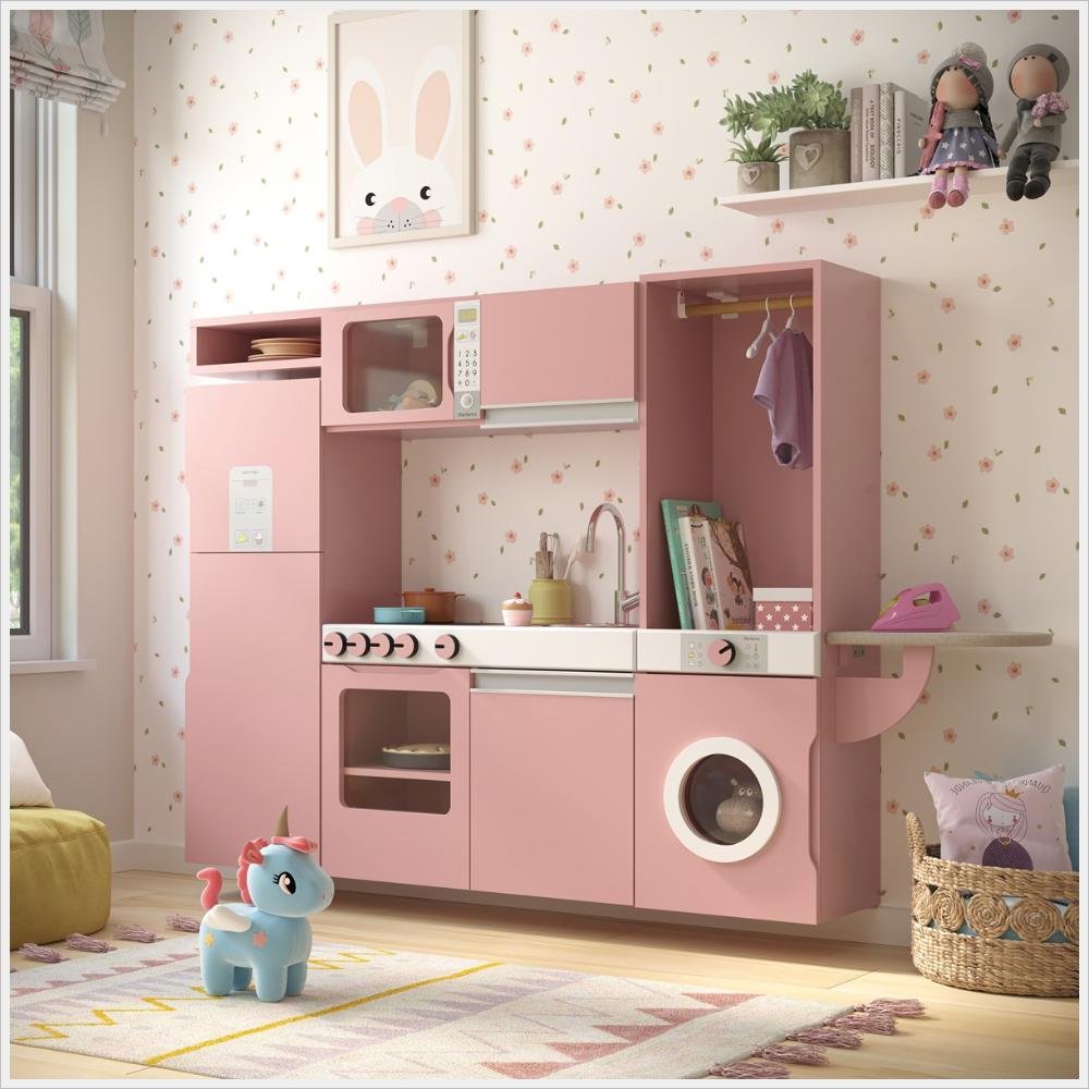 Cozinha Infantil Luli C/ Refrigerador, Fogão, Micro-ondas, Máq. Lavar/tabua Passar Rose Ofertamo - 2