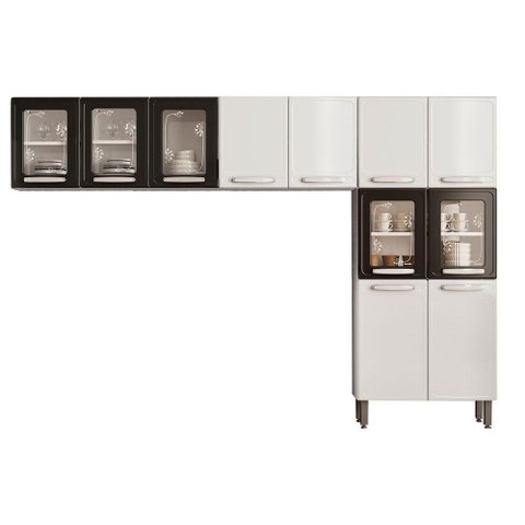 Kit de Cozinha Modulada 3 Peças Evidence (2 Armários + 1 Paneleiro) CPT53 Branco/Preto - Bertolini