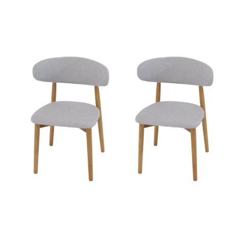 Conjunto 2 Cadeiras Estofada Linho para Jantar Cozinha Frida Cinza Madeira Mel Maciça