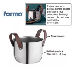 Champanheira Inox com Alças de Couro 12l Balde de Gelo Grand - 2