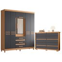 Ver imagem 1 de Guarda Roupa Casal New Fusion 10 Portas e Cômoda Duetto Freijo Titanium- Móveis Albatroz