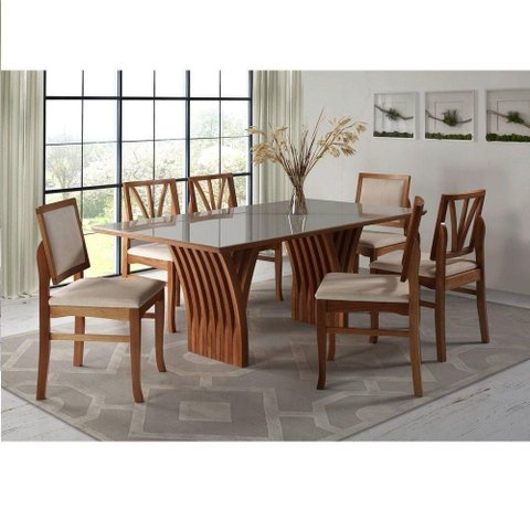 Conjunto de Sala de Jantar Yady 160 Vidro Castanho