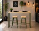 Ver imagem 2 de Mesa Jantar Aparador Bancada Alta Industrial 130x70cm Tampo Bege Pés Verde