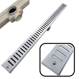 Ralo Linear Abre Fecha 5x70 Inox 304 Coletor Branco Sifonado Banheiro - 1