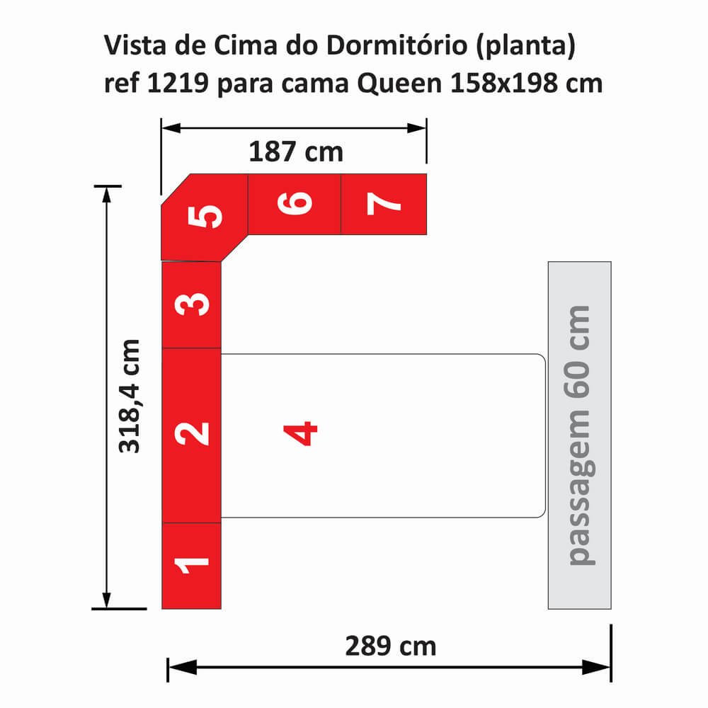 Dormitório Queen Size sem Cama 1219s Carvalho Claro - 5